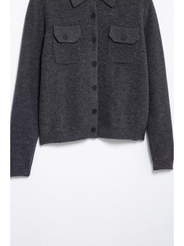 Women's Spring Polo Collar Single-Breasted Knit Cardigan Coat with Pockets