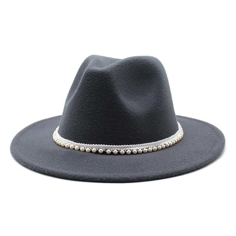 Autumn And Winter New Ribbon Hepburn Style Broad Brimmed Hat Fashion Flat Brim Top Hat Men And Women Woolen Fedora Hat