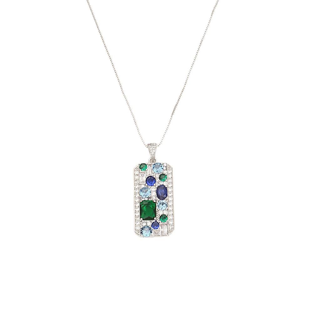 Vintage Colorful Zircon Pendant Necklace Luxury Crystal Choker Chain Jewelry Gift