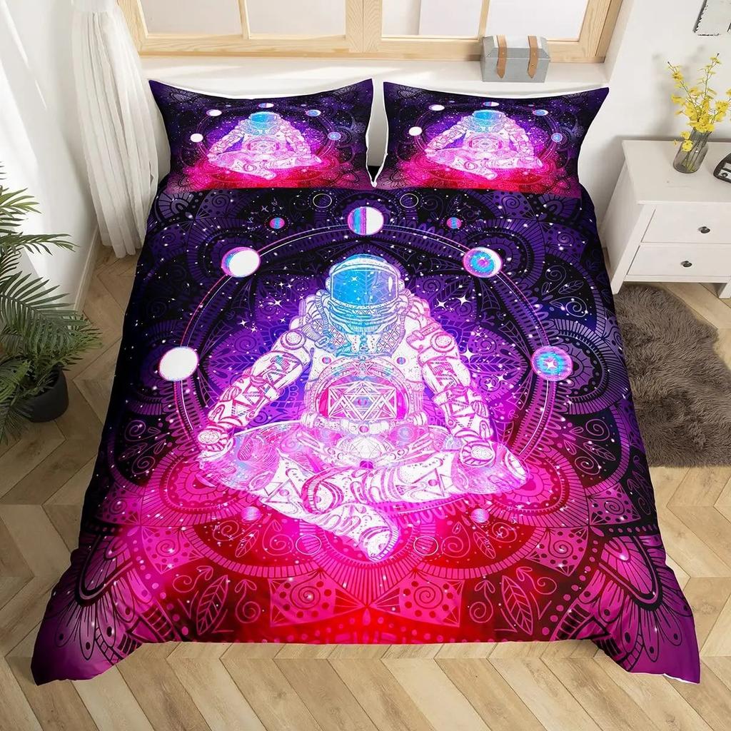 Astronaut Duvet Cover Set Queen Size, Outer Space Bedding Set 3pcs for Kids Girls Adults,Comforter Cover Soft with 2 Pillowcases