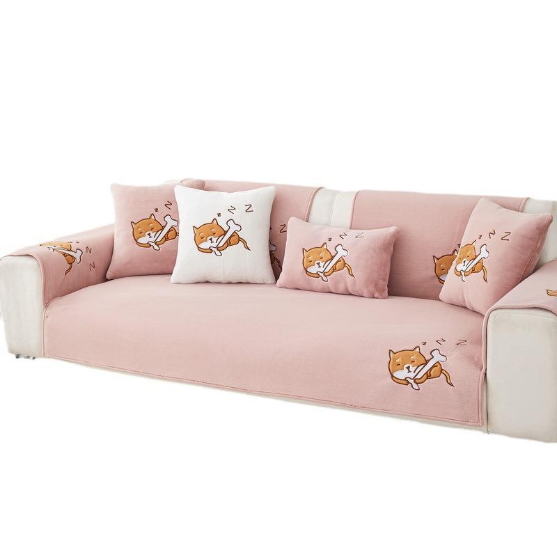 Sofa Cushion Solid Color Plush Cushion Autumn and Winter New High-grade Sense Thickened Non-slip Sofa Cover Cover Cloth