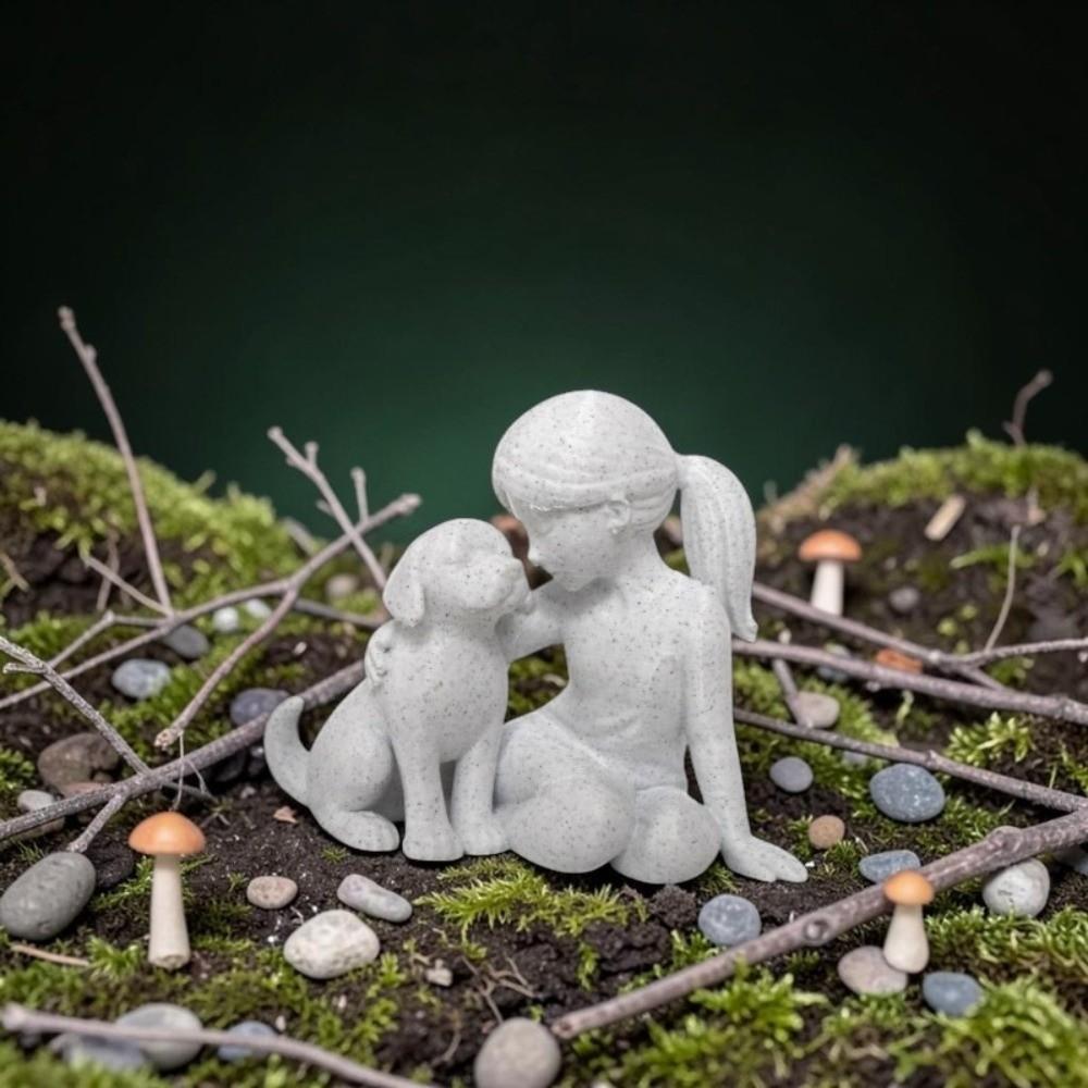 Creative Girl And Dog Statues Cute Canine Statues Crafts Nordic-Style Ornaments Bedroom Decor