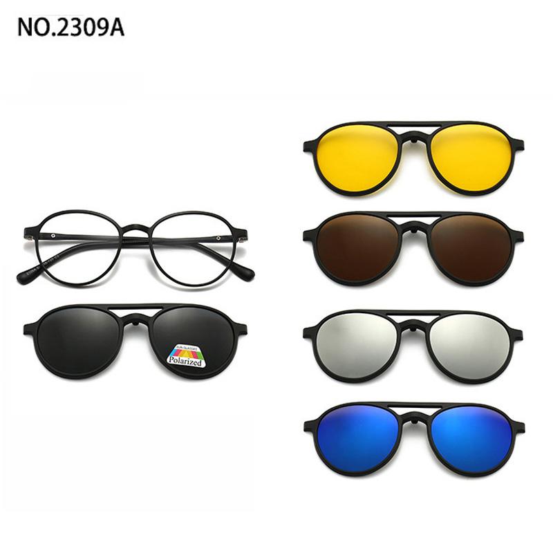 5 Lenes Magnet Clip Sunglasses Square Men Polarized Gray  Frame Custom Prescription Women Myopia Glasses