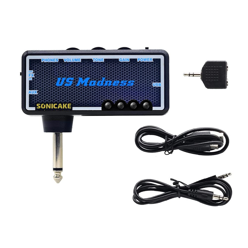 SONICAKE Mini Guitar Headphone Amplifier with Built-in Chorus Effect, USB Rechargeable, US Madness