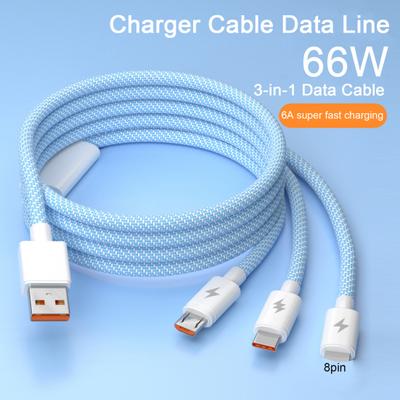 Cavo di ricarica veloce 3 in 1 anti-avvolgimento con chip intelligente 66 W 6 A Supporto multi-dispositivo Cavo di ricarica Forniture telefoniche
