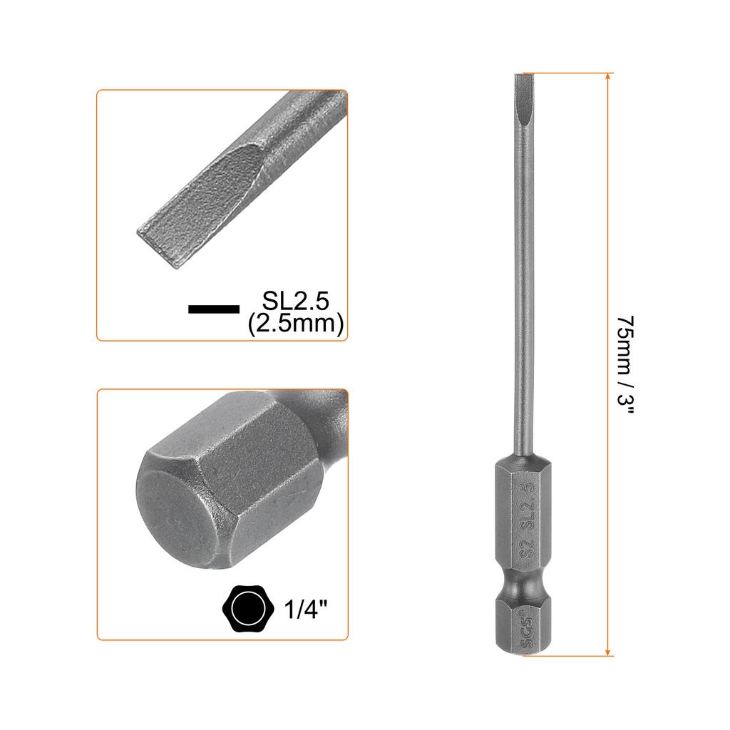 1/5/10pcs Magnetic Slotted Screwdriver Bits SL2 SL3 SL4 SL5 SL6 S2 Flat Head Screwdriver Bit 1/4" Hex Shank Screw Driver Bits