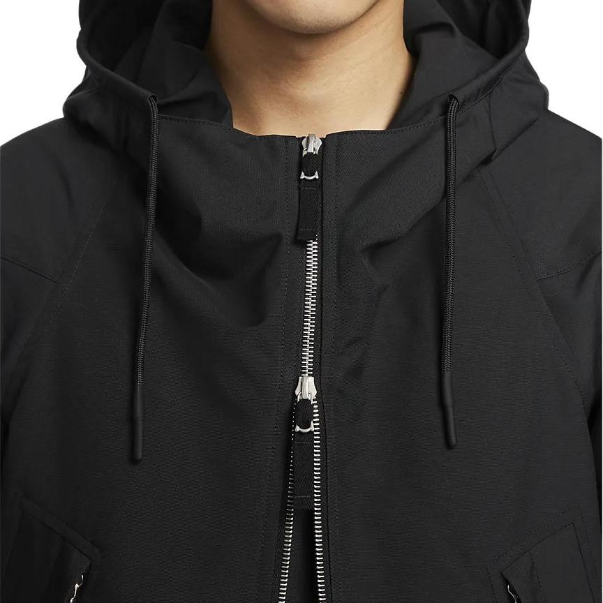 Nike Solid Color Zip-Up Hooded Jacket with Drawstring and Long Sleeves Men Outerwear Black DV7465-010