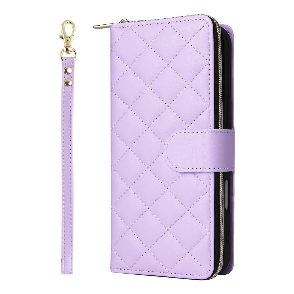 For iPhone 17 Case Zipper Wallet Rhombus PU Leather Crossbody Phone Cover