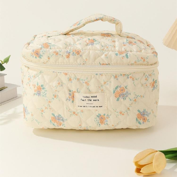 Trendy Flower Print Cosmetic Bag Convenient Pouch for Home Office and Traveling