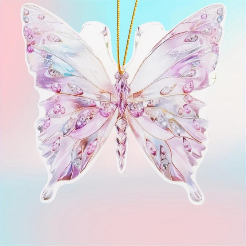 Farbenfroher Acryl Schmetterling Anhänger mit Kristallähnlichem Detail 2D Flaches Ornament für Auto Rückspiegel und Fensterdekoration