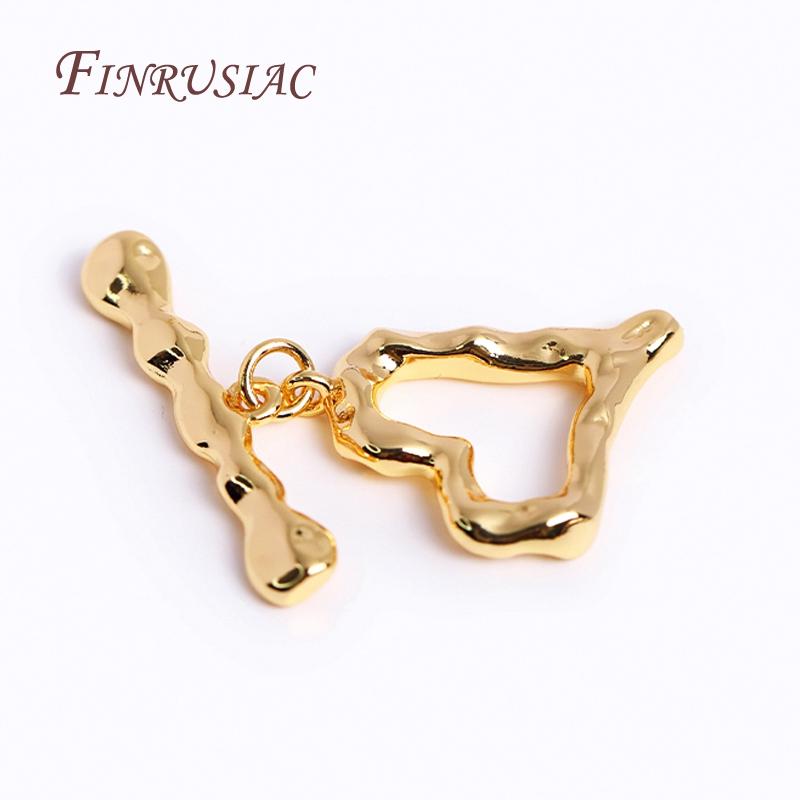 18K Gold Plated Brass Heart Toggle Clasp For Necklace Jewelry Making Supplies,Stylish Irregular OT Clasp DIY Jewellery Crafts