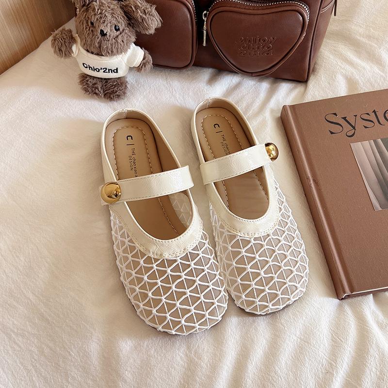 

Сумка с плоским дном, полушлепанцы, женская обувь для улицы, новые сетчатые дышащие и удобные сандалии на мягкой подошве лето 2025 40 бежевый