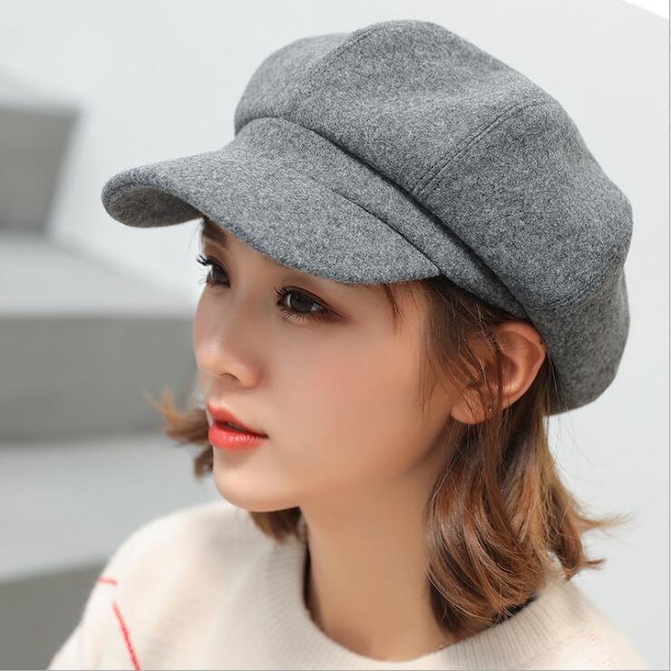 

Autumn Winter Hats for Women Solid Plain Octagonal Newsboy Cap Men Ladies Casual Wool Hat Winter Beret Women Painter Caps темно серый