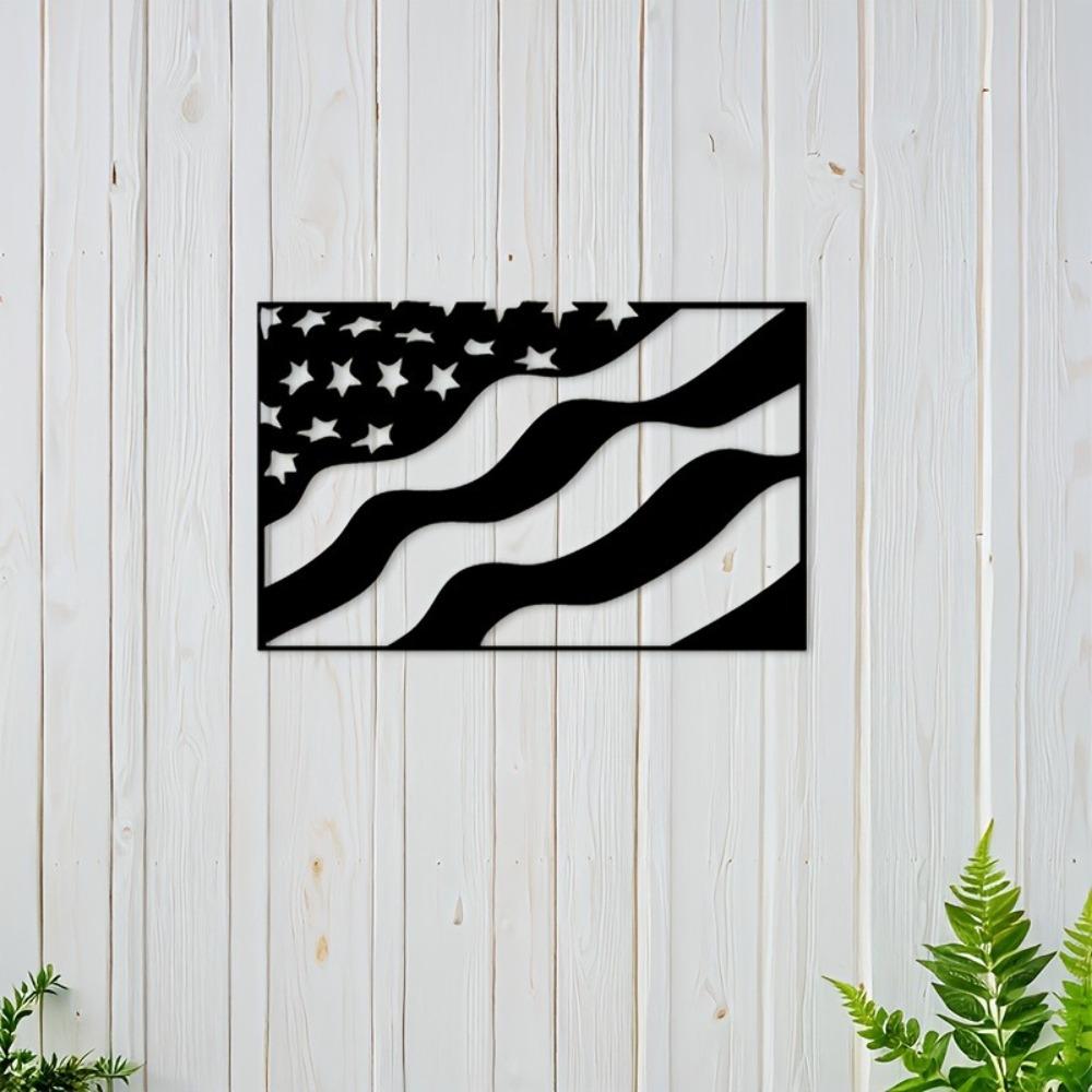 1pc USA Flag Metal Wall Art Black, Flat Silhouette Decorative Sign for Living Room Bedroom Office