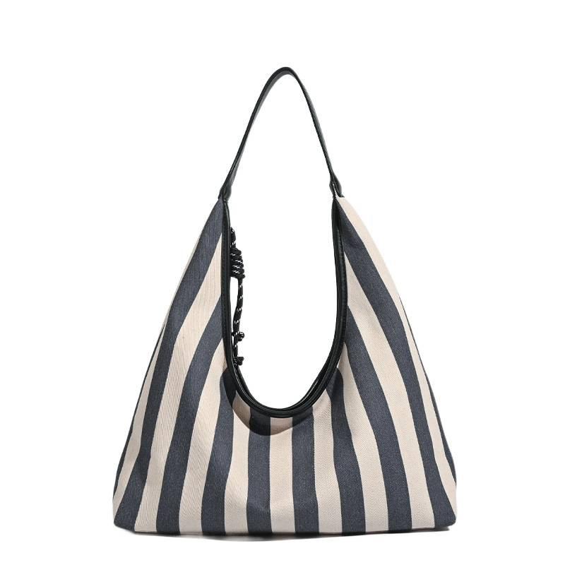 Niche Slack Canvas Striped Bag – Stilvolle Vintage-Achseltasche, ideal für Studenten und Pendler, große Tragetasche, Schultertasche