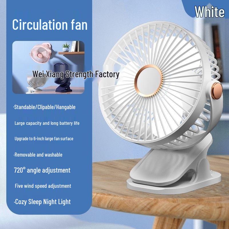

Clip-On Desktop Fan with Strong Wind & Night Light - Quiet for Comfortable Sleep Deluxe: Rechargeable + Night Light + 5-Speed