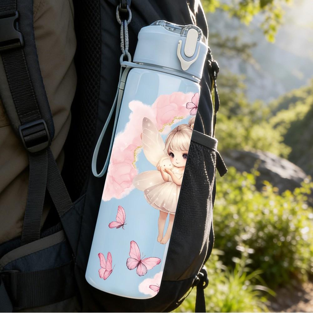 1PC Little Angel Baby Pink Soft Art Print 750ml Color Plastic Sports Water Bottle Leakproof Flip Straw Lid Suitable for Sports Office Home Use
