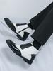 Luxury New Designer Men Pointed Black White Mix Patchwork Casual Ankle Boot Male Winter Fashion High Tops Shoes Zapatos Hombre