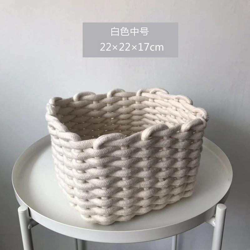Nordic Cotton Line Ručně tkaný úložný košík z hrubého lana Jednoduchý stolní organizér Box na dětské hračky, svačiny, klíčenky, kosmetické drobnosti