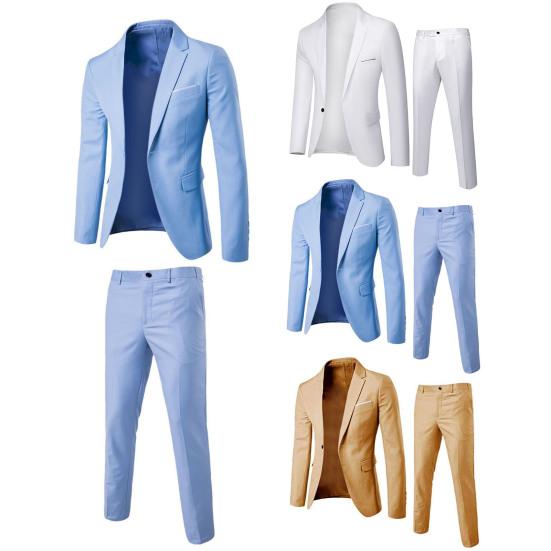 Turndown Collar Blazer Pants Attractive Male Slimming Pure Color Slim Fit Formal Suit