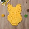 Newborn Baby Girl Ruffled Solid Color Sleeveless Backless Romper Jumpsuit Outfit Sunsuit