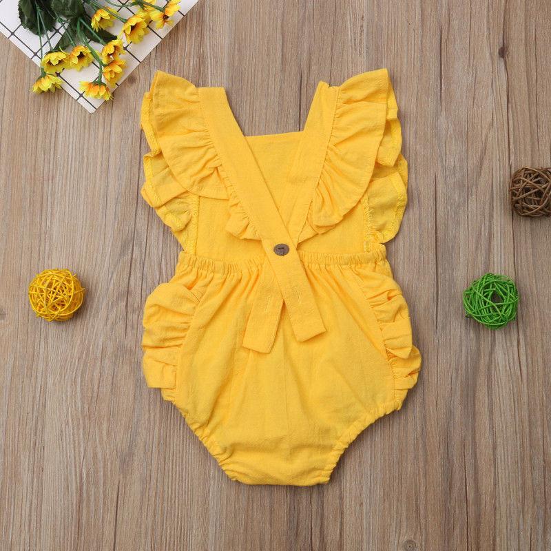 Newborn Baby Girl Ruffled Solid Color Sleeveless Backless Romper Jumpsuit Outfit Sunsuit