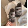 Lazy person with Velcro second uncle thick-soled leather fluffy slippers women wear autumn and winter models