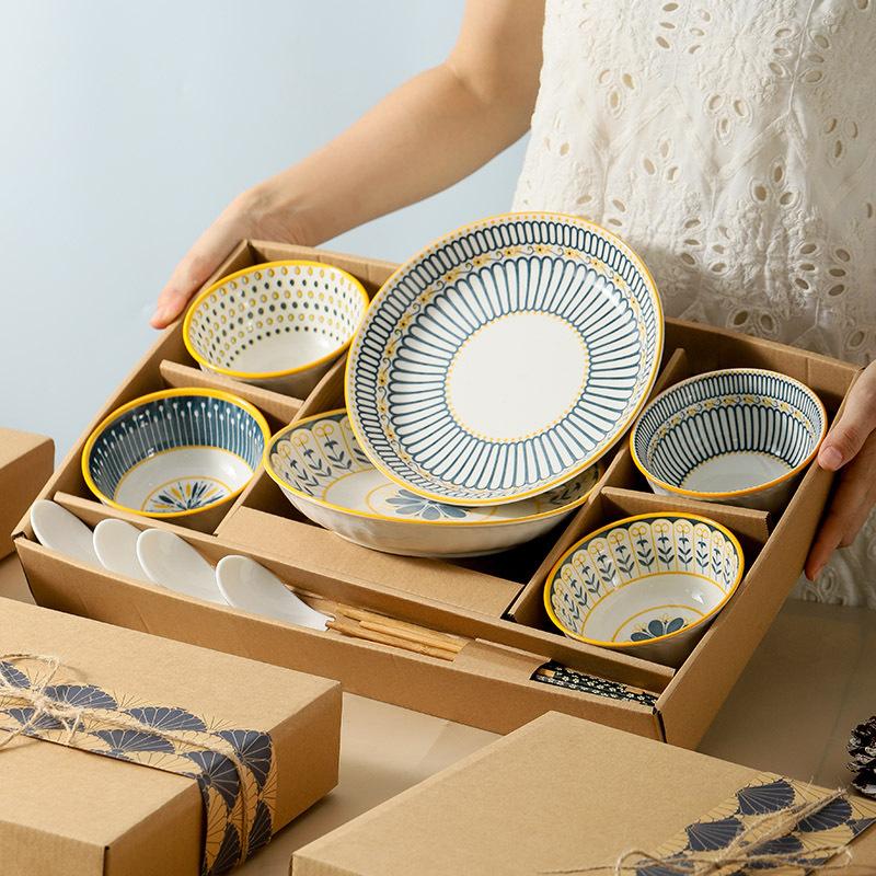 Nordic Ceramic Bowl Tableware, Underglaze Color Ceramic Bowl Set, Business Opening Gift, Company Event Gift