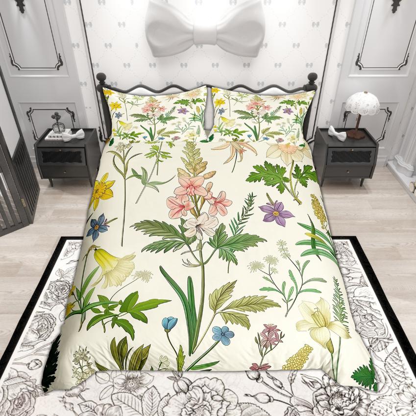 Homewish Chic Flower Floral Duvet Cover Set For Girls Women Spring Garden Bedding Set Botanical Blossoms Bedroom Set