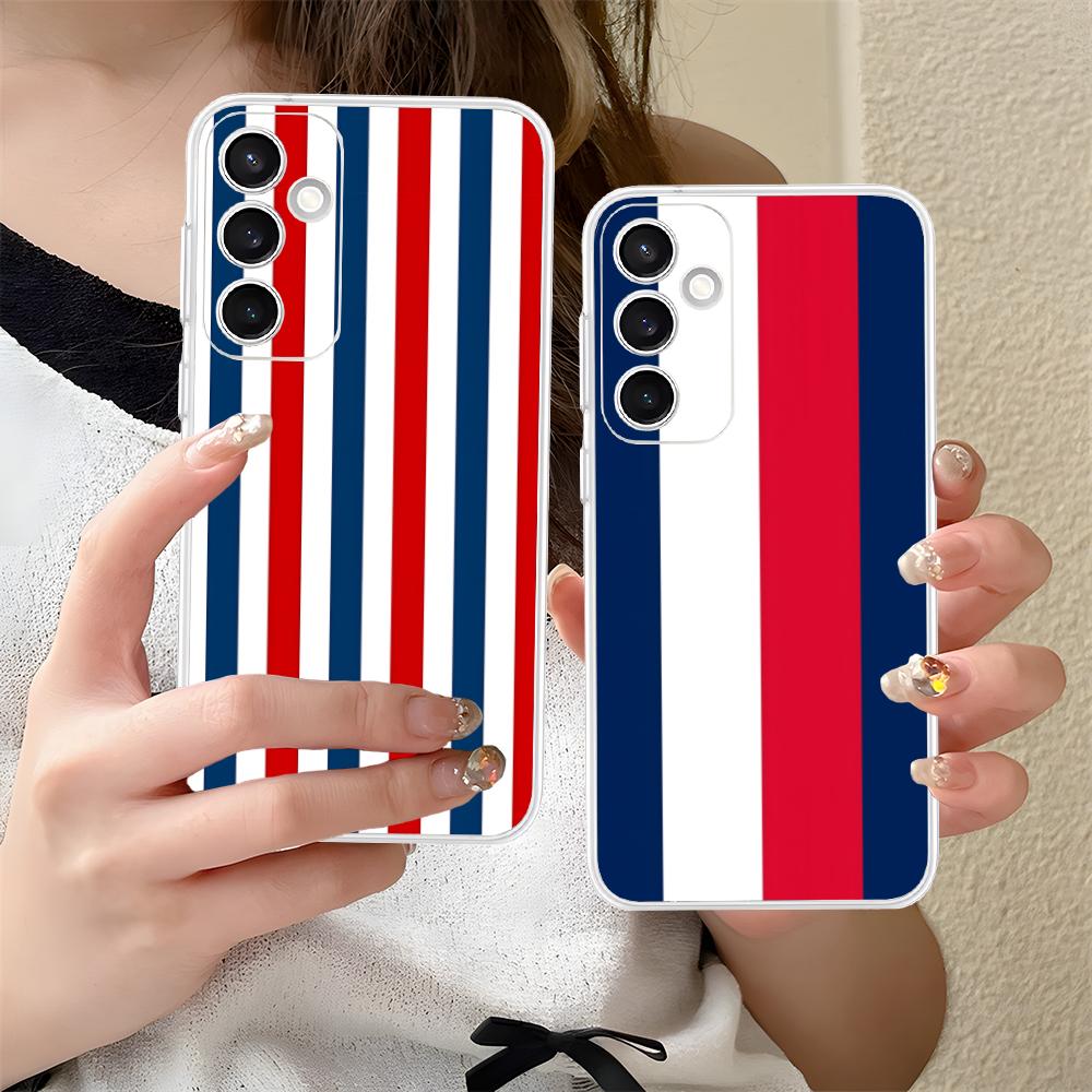 Red Blue Stripe Mobile Phone Case for Samsung Galaxy S25 S24 S23 S22 S21Plus FE Ultra Clear Colorful Cover Luxury Smartphone