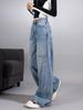 Women's Light Blue High-Waist Wide-Leg Retro Jeans