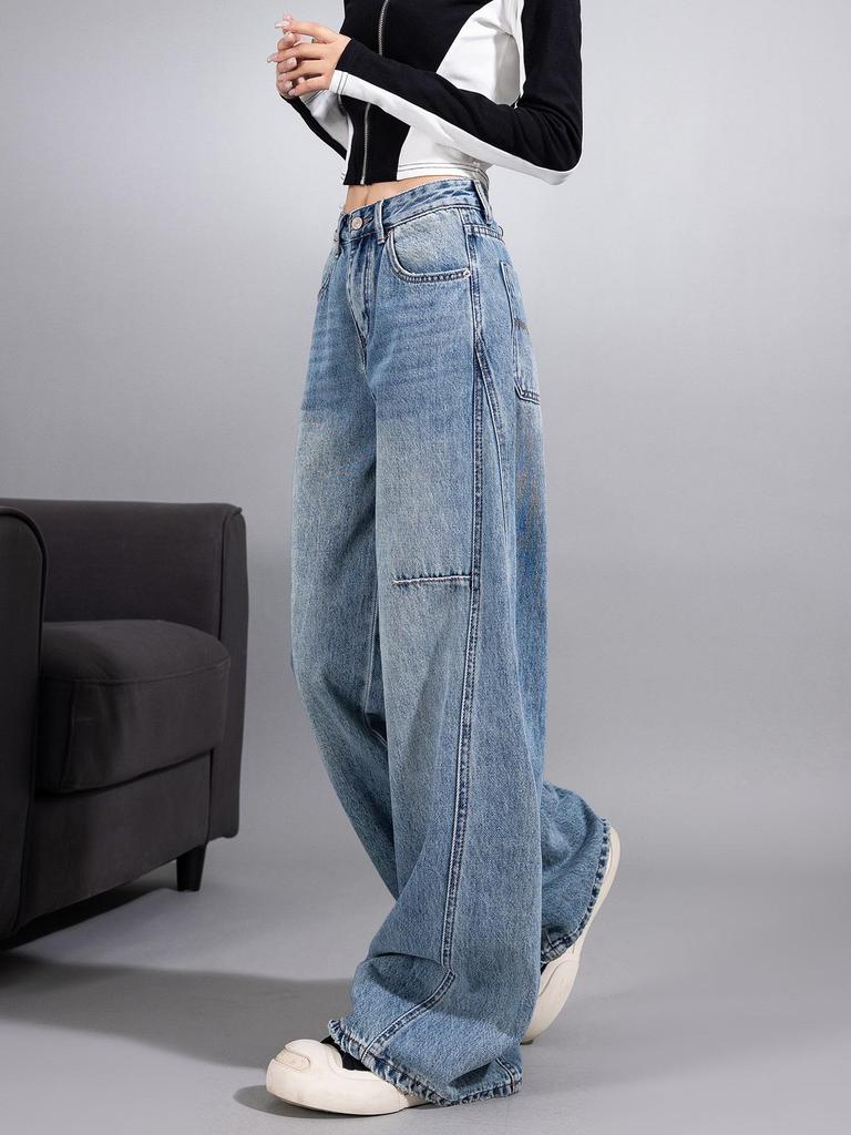 Women's Light Blue High-Waist Wide-Leg Retro Jeans