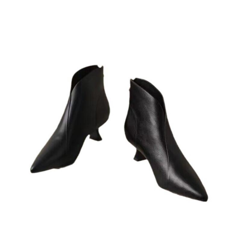 Herbst Winter Stiefel für Damen Mittelhohe Stiefel Reißverschluss PU 4CM Stiletto Spitze Mittelhoher Absatz Minimalistischer Stil Mode Stiefel