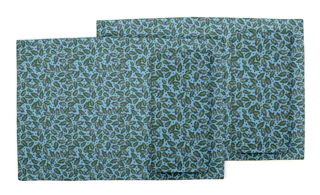 S4Sassy Blue Rose Leaves Printed Dining Room Reversible Tablemats With Napkins