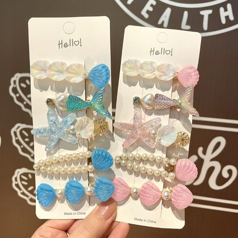 5Pcs Girls Cute Mermaid Ocean Hair Clips Starfish Shell Design Non Slip Grip For Daily Wear Birthday Parties Beach Trips