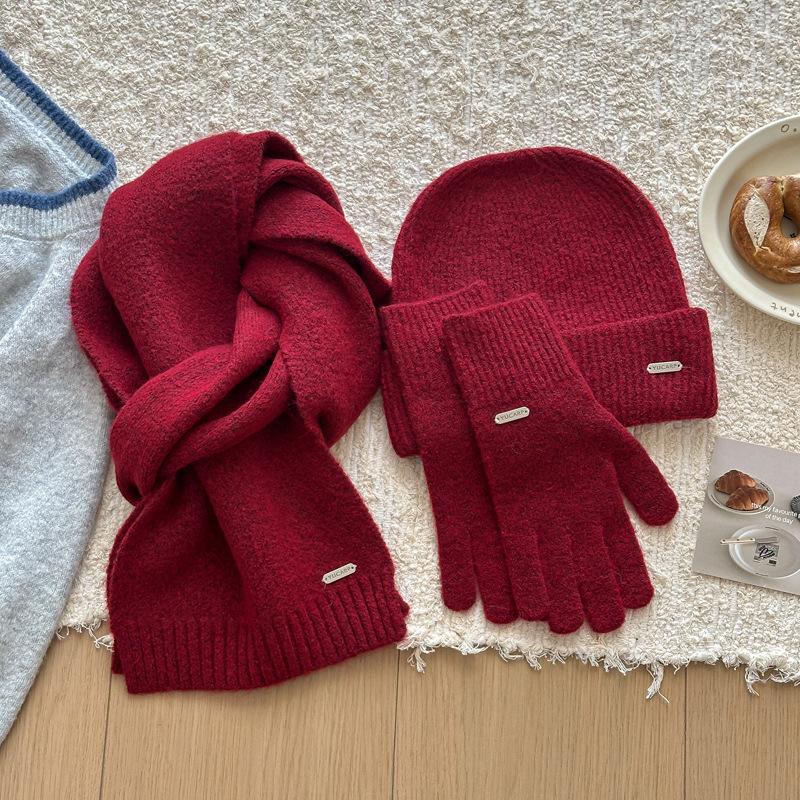 

3Pcs/Set Knitted Ring Scarf Women Wool Hat Scarf Gloves Solid Cap Design Soft Cashmere Pashmina Collar Christmas