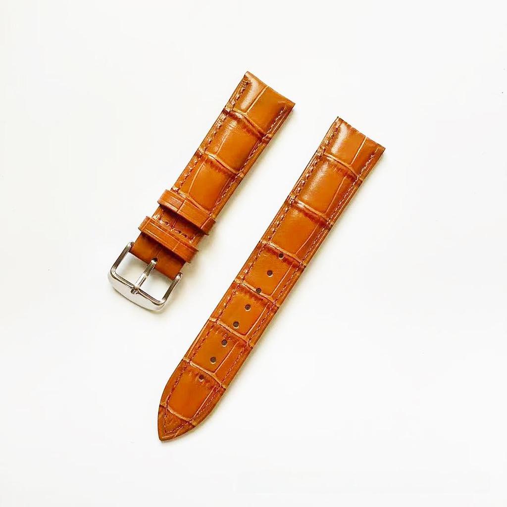 Genuine Leather Bamboo Grain Watch Strap with Pin & Butterfly Buckles, Universal Fit for Men & Women.