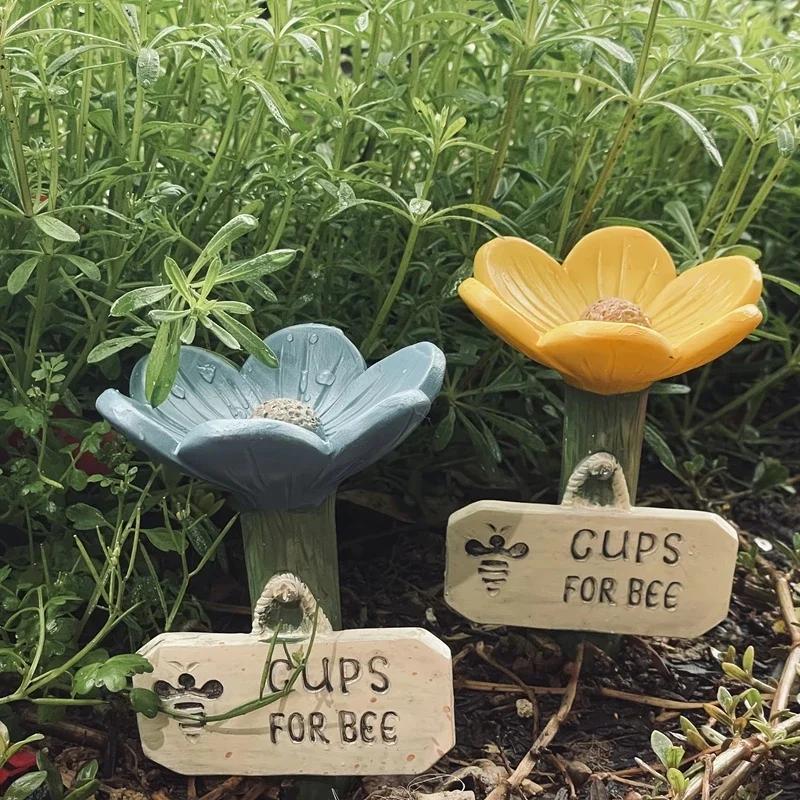 Bee Bath With Flower Design Bee Pollinator Feeder Drinking Cup For Thirsty Pollinators Insects For Outdoor Garden Yard Decor
