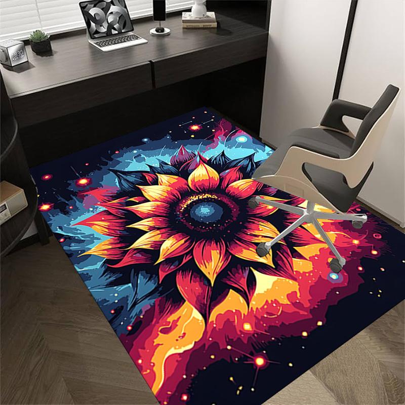1pc Galactic Sunflower Themed Rug for Home Decor, Non-slip Office Carpet, Chair Mat, Outdoor Mat, Christmas and Halloween Gifts-0731001