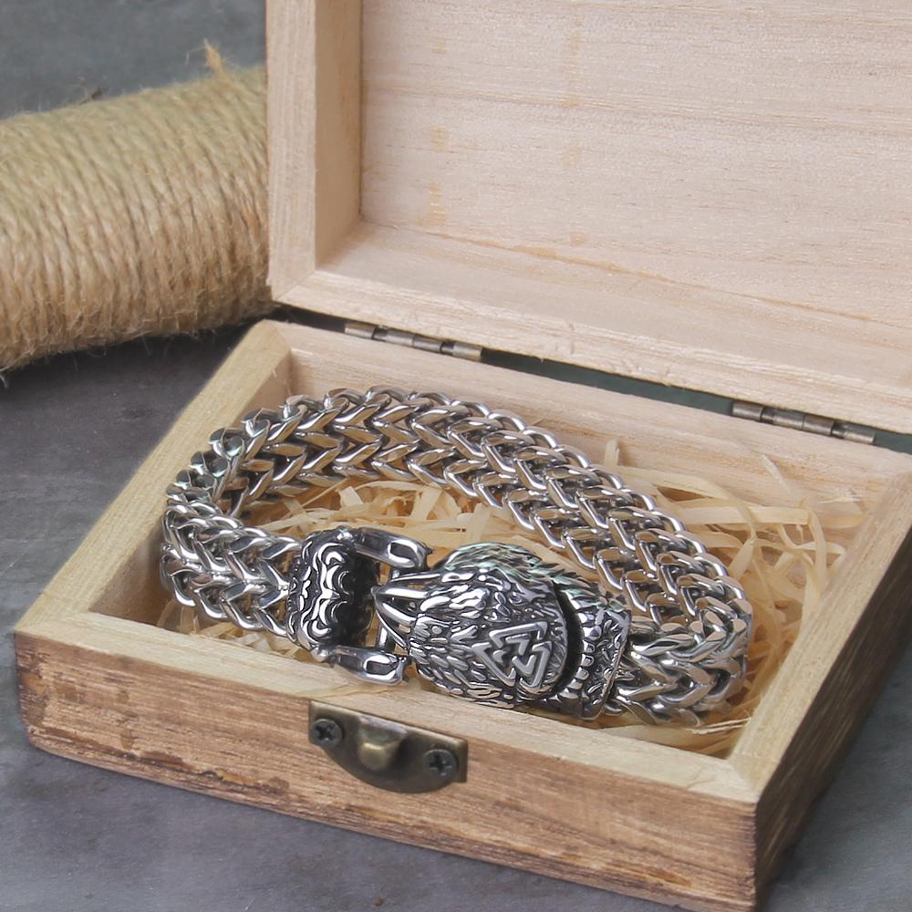 Stainless Steel Viking Wolf Bracelet for Men Punk Biker Jewelry with Open Wolf Mouth Design Never Fade Rock Chain