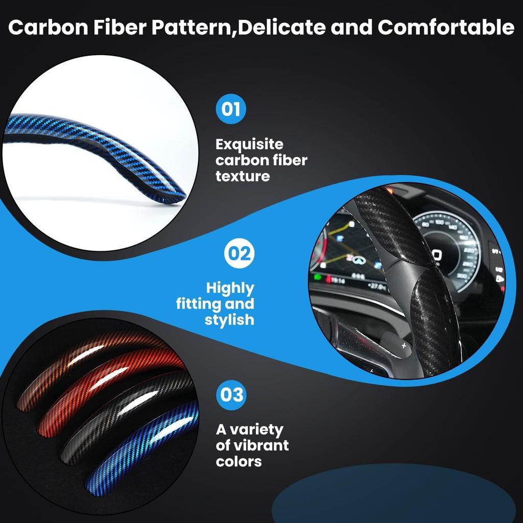 Carbon Fiber Steering Wheel Cover 3PCS Set – Anti-Slip, Scratch-Resistant, Universal Fit For 14–16 Inch Wheels – Interior Car Accessories For