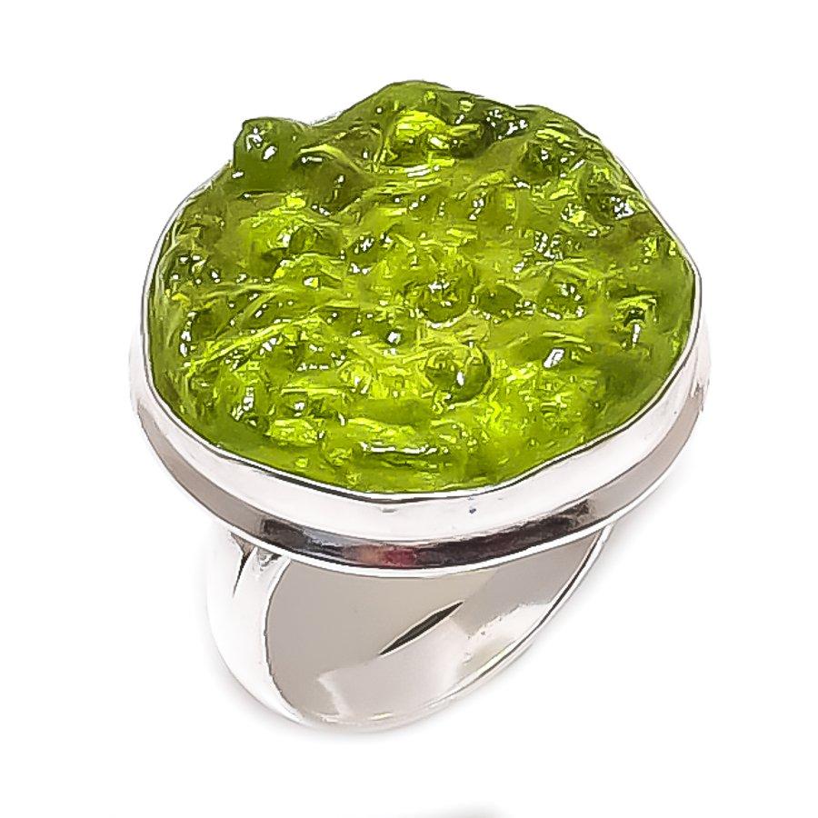 Moldavite Quartz Gemstone 925 Sterling Silver Jewelry Ring Size 8