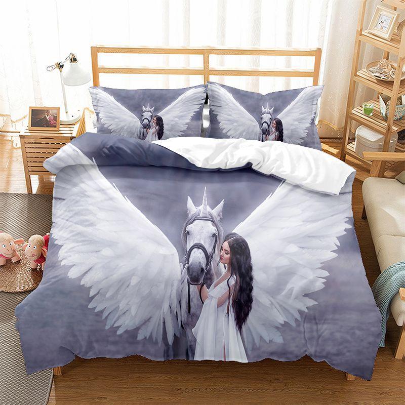 Running Unicorn Horse Bedding Set 3D Print Polyester Duvet Cover Single Twin Queen King Size for Home Decoration Birthday Gift