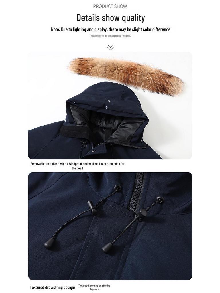 Men's Winter Trendy Thickened Down Parka with Fur Collar - Unisex Cold Protection Jacket