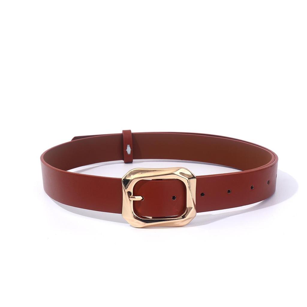 Women's Trendy PU Leather Belt with Square Gold Buckle