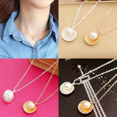 Damen Elegantes Muschel-Charm-Halskette mit künstlichen Perlen Poliert Geschenk Modeschmuck ARI