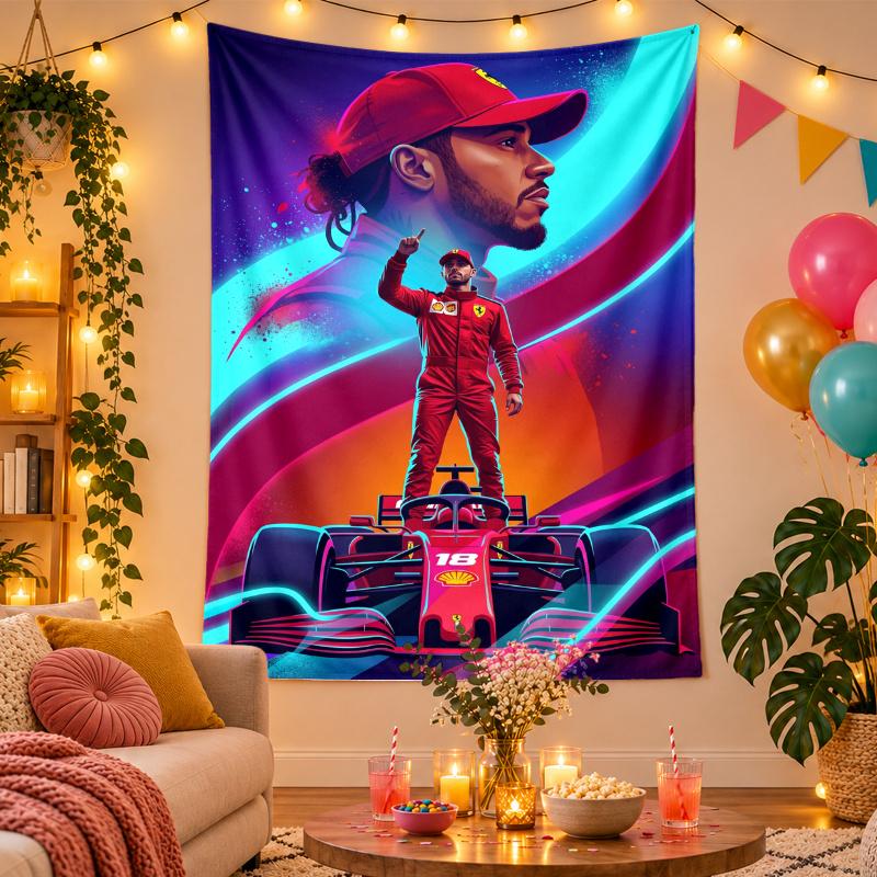 Polyester Wall Tapestry with Lewis Hamilton Design, Decorative Hanging for Bedroom Living Room Dorm