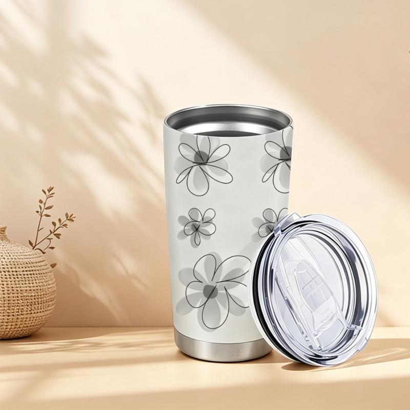 Car Tumbler 591ml Neutral Floral Element Straw Cup 20oz Car Straw Cup Insulated Travel Cup Leakproof Tumbler Stainless Steel Tumbler