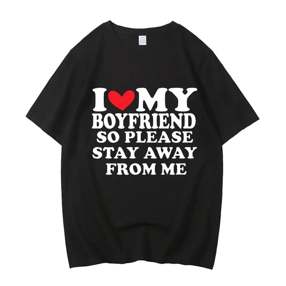 I Love My Girlfriend Printed T-shirt Women's Casual Round Neck Short Sleeve Summer Women's Clothing I Love My Boyfriend Graphic