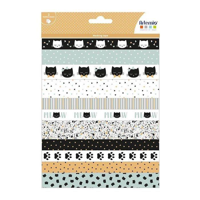 Autocollants masking tape - Artemio - Terrazzo Cat - 3 feuilles - Papier semi-transparent - Idéal scrapbooking